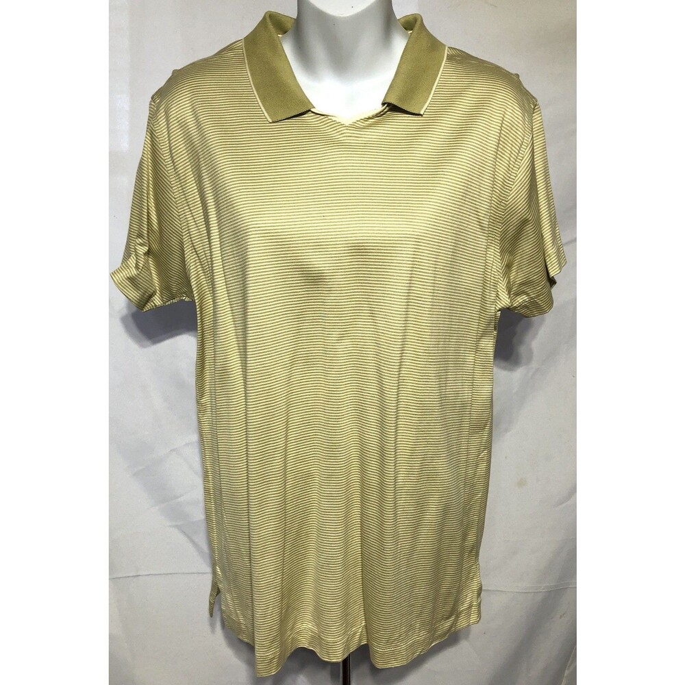 NWOT OuterBanks Polo Top L Green Stripe V-neck Collar Short Sleeve Sports Preppy